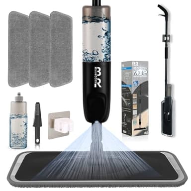 Balai pulvérisateur en Microfibre pour Nettoyage de Sol, Sec et Humide, pour Cuisine, parquet, stratifié, Carreaux de céramique, 360 degrés, avec 3 têtes de Balai de Rechange, 1 racloir, 1 Support de