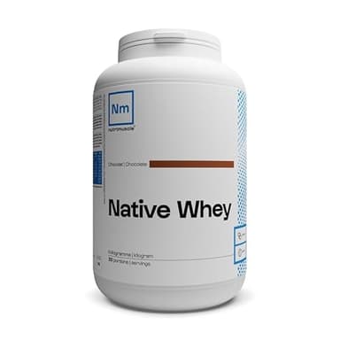 Nutrimuscle Whey Native 1kg Chocolat - Protéine Whey jusqu'à 80% de protéines par dose - 28,6 g de Protéines par does - Lait français - Musculation et Fitness - Prise de Muscle