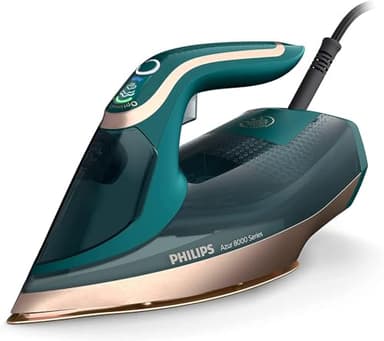 Philips fer à repasser Série 8000 - Puissance Fer à Vapeur 3000W, Effet Pressing 240 g, Débit vapeur continue 70 g/min, Semelle SteamGlide Elite, OptimalTemp, Réservoir 305ml, Vert Opale (DST8030/70)