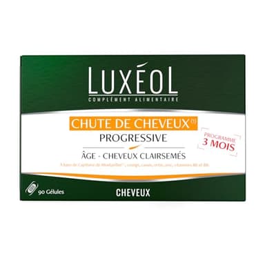 Luxéol - Chute De Cheveux Progressive - Complément Alimentaire - À Base De Capillaire de Montpellier, Plantes, Zinc & Vitamines B6 & B8 - Fabriqué En France - Programme 3 Mois - 90 Gélules