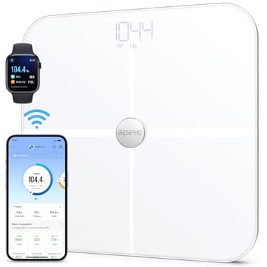 Balance Pese Personne RENPHO, Pese Personnes WIFI avec composition corporelle avancée (Poids, Masse grasse/Musculaire/Osseuse, Eau, Indice de graisse viscérale), Blanc