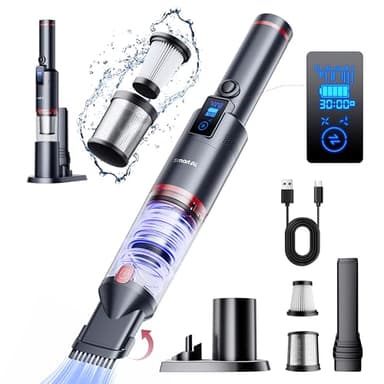 SmartAI Aspirateur à Main 17000Pa LED sans Fil Autonomie de 30 Minutes Sac Aspirateur léger sans Fil pour Voiture, Maison, Camping-Car, Poils d'animaux avec Support de Charge, Charge de Type C