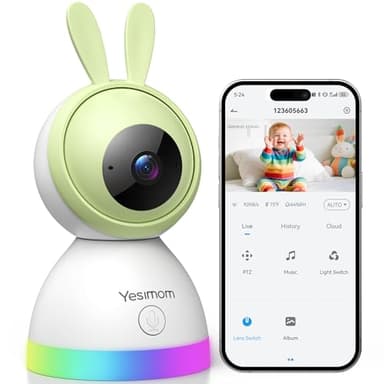 YESIMOM 1080P Babyphone Camera 360° PTZ, Baby Phone avec Caméra Vidéo et Audio APP, Vision Nocturne Infrarouge, Zoom 4X, Détection de Mouvement/Son Suivi Automatique, Alarmes de Zone（Aucun Moniteur