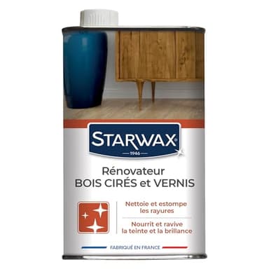STARWAX Rénovateur bois cirés et vernis pour mobilier intérieur -Nettoie,estompe les rayures et taches - Redonne brillance & Eclat - Nourrit & ravive la teinte d'origine - Fabriqué en France - 500ml