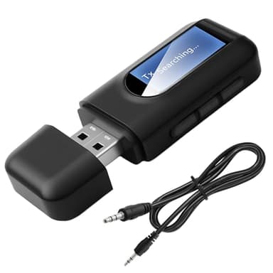 Adaptateur Transmetteur Avion Bluetooth Audio Jack 3.5mm, Emetteur et Récepteur USB Bluetooth 5.0 2 en 1 avec Écran LCD, pour Voiture PC TV Casque Haut-parleurs Home Stereo