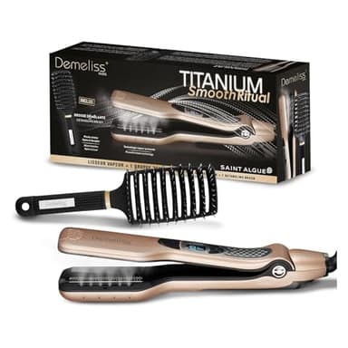 Demeliss Saint Algue Coffret Lisseur Vapeur Titanium SMOOTH RITUAL - Comprend une Brosse Démêlante Ventilée - Lissage Haute Performance, Hydratation Intense - Pour Tous Types Cheveux