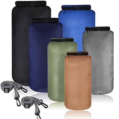 Shappy 6 Pièces Set de Sacs Étanches Légers et Hermétiques 20 L 15 L 10 L 8 L 5 L 3 L Sacs avec Bandoulière Réglable Longue pour Kayak Bateau Randonnée Camping (Couleur Sombre)