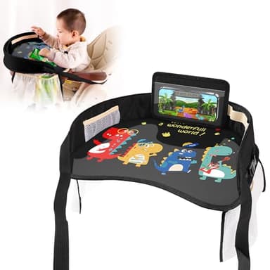 WIYETY Plateau de Voyage pour Enfant avec Poches en Filet - Table de Jeu et à Manger pour Siège de Voiture, Poussettes, Trains