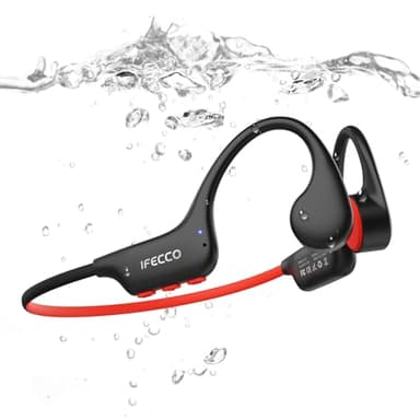 IFECCO Casque Conduction Osseuse Natation Bluetooth 6.0,Casque Étanche IP68,Ecouteur Waterproof Natation Écouteurs Ouverts sous l'eau avec MP3 8G pour Course à Pied, Cyclisme, Sport