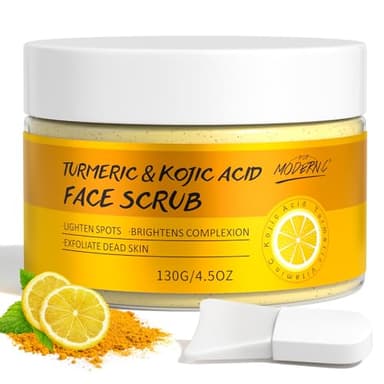 Gommage Visage à L'Acide Kojique, Gommage Visage au Curcuma, Exfoliant à la Vitamine C, AméLiore les Points Noirs et L'Acné, Convient aux Hommes et Aux Femmes, Cadeau FêTe des MèRes, 130g