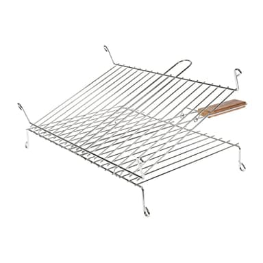 RUECAB 1086 Grille de Barbecue Double sur Pieds Inox Poignée Bois Argent 30 x 40 cm, NC