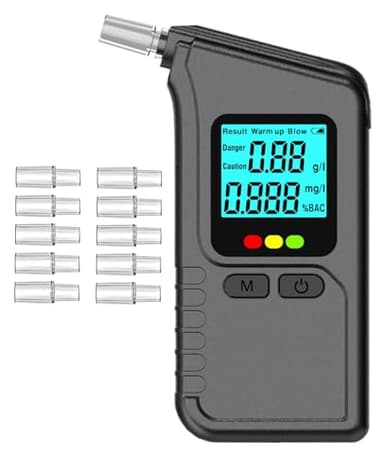 Ethylotest Électronique Alcootest Numérique avec Double Capteur, Écran LCD, Indication Vocale, Fonction de Stockage et 10 Embouts, Ethylometre Idéal pour Usage Personnel, Professionnel et Domestique