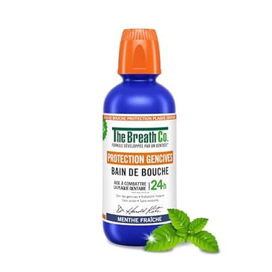 The Breath Co. Bain de Bouche Protection Gencives, Formule developpée par un dentiste, aide à combattre la plaque dentaire pendant 24h*, rafraîchit l'haleine, Sans alcool, ne pique pas, 500ml