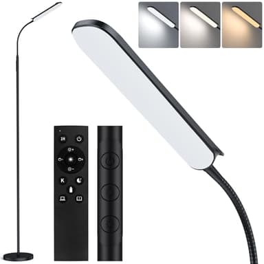 Lampe sur Pied, Lampadaire LED 18W 2200LM avec Télécommande et Contrôle Tactile, Dimmable Linéaire Température Couleur et Luminosité, Minuterie 1-Heure, Lampadaire Flexible à Col de Cygne (18W)