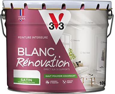 V33 Peinture blanche mur et plafond satinée - multi-supports - monocouche - BLANC RENOVATION®, 10L