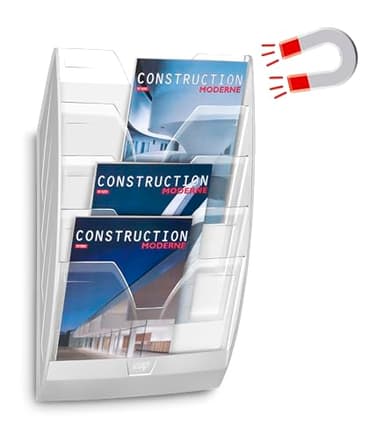 CEP Présentoir mural Magnétique Trieur 5 compartiments Aimanté Support rangement Documents vertical Format 24x32cm Fixation magnet Blanc Cristal