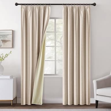 MIULEE Lot de 2 Rideaux Opaque Occultant Thermiques Isolant Aspect Lin 100% Bloquer Lumière，Anti-UV，Galon Fronceur Rideau Décoration pour Salon Chambre,140(L) x245(H) CM,Beige