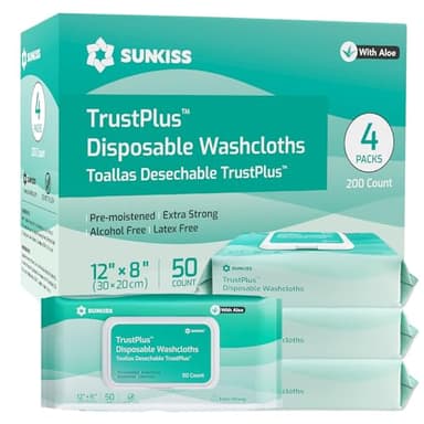 SUNKISS Trustplus Lingettes pour Adultes, Lingettes Nettoyantes Extra Épaisses 20 x 30 cm pour le Corps avec Aloès pour Incontinence et Hygiène Intime, 200 Unité