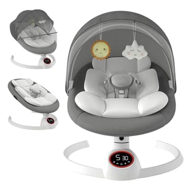 Transat Balancelle Bebe Electrique jusqu’à 9 kg, Pliable Bluetooth Balancelle pour Bébé avec 5 Vitesses de Balancement, Minuterie à 3 Niveaux et Télécommande, Portable Transat Bebe (Gris)