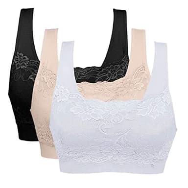 Litthing Lot de 3 Brassières Soutien-Gorge sans Armature Dentelle Sexy Respirant Confortable pour l'Entraînement Physique Yoga pour Femme (Noir/Blanc/Chair - XL)