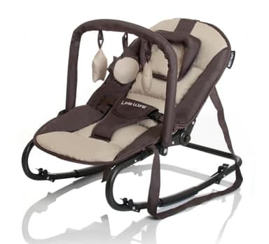 Little world Transat pour Bébé,Chaise transat dès la naissance, Position fixe ou Balancelle, Dossier réglable, Avec Barre de Jeu et coussin, Stardust marron beige