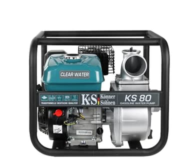 Könner & Söhnen KS 80 Pompe à essence pour eau propre , hauteur de relevage 30 m, profondeur d'aspiration 8 m, 7,0 CV, moteur thermique à 4 temps EURO V, pompe de surface pour jardins et champs.