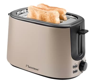 Bestron grille-pain, Toaster pour 2 tranches & avec 7 niveaux de brunissage, tiroir à miettes & support à petits pains, Satin Collection, 1000W, Couleur: Beige Clair