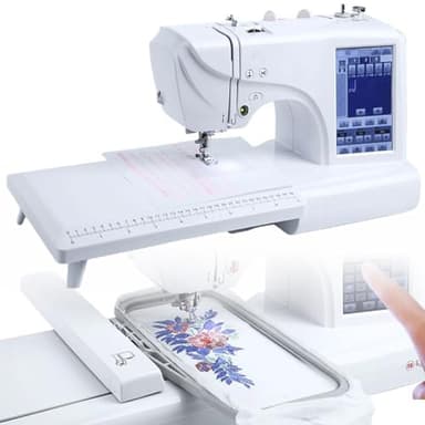 Machine à coudre automatique Machine à broder électrique 158 motifs intégrés avec zone de broderie de 4" x 9,2" et écran tactile LCD, 210 lettres intégrées et 30 bordures de motifs