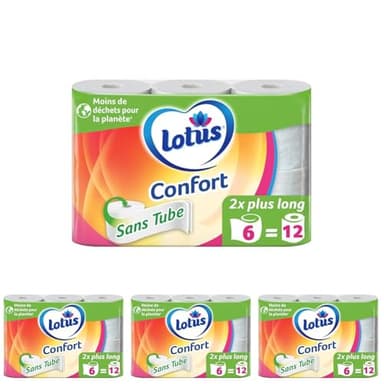 Papier toilette LOTUS Confort sans tube 6:12 rouleaux (Lot de 4)