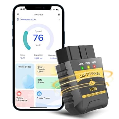 Journeyside OBD2 Diagnostic Voiture, Bluetooth Scanner Auto Diagnostic, Valise Diagnostic Auto Multimarque, Interroger Code Base de Données, Lecteur de Codes OBDII pour Plupart des Véhicules à Essence