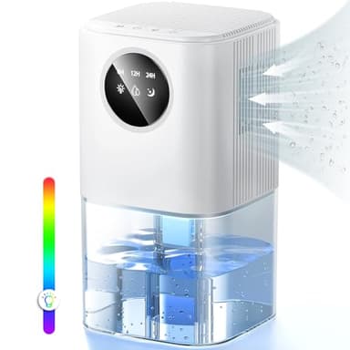 Deshumidificateur d air - 1,8L Déshumidificateur Silencieux Haute Efficacité avec Dégivrage Automatique,Lumières Colorées,Fermeture automatique,8-24h Minuterie,Chambres et salles de bains