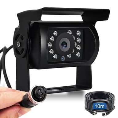 Rimoody Caméra de Recul 4 Pin Aviation Mâle 10m de Câble, 18IR Vision Nocturne Avec Ligne Auxiliaire Étanche Pour Bus/Camping-car/Camion/Remorque/Voiture 12V-24V