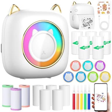 ZQEJEFD Mini Imprimante Thermique, Imprimante Photo Portable avec 14 Rouleaux de Papier, Imprimante Intelligente Bluetooth pour iOS & Android,Imprimante de Poche Portable pour D'étiquettes,Images,Note