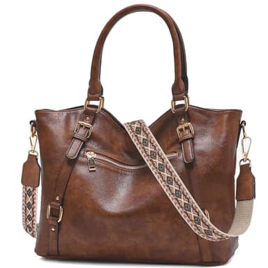 Chase Chic Sac a Main Femmes,Grand Mode Sac Epaule Sac à Bandoulière en Cuir Végan avec Courroie ajustable Sac Cabas Fourre-Tout Shopping Voyage Marron