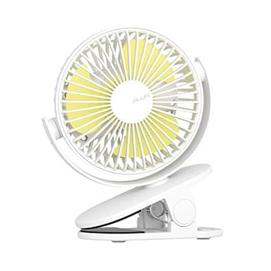 JISULIFE Mini Ventilateur à Pince, Petit Ventilateur USB avec Batterie Rechargeable de 4000mAh, 4 Vitesses, Max 14 Heures, Petit et Silencieux pour Lit, Bureau, Poussette - Blanc Lacté