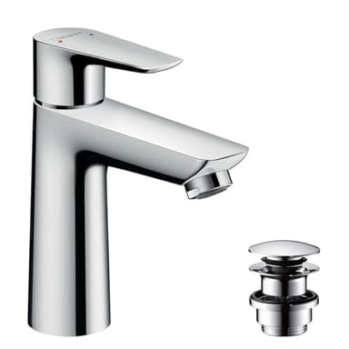 hansgrohe Talis E - Mitigeur de lavabo avec vidage Push-Open, Robinet de salle de bain avec hauteur sous bec 104 mm, économie d'eau (EcoSmart), Chromé, 71711000