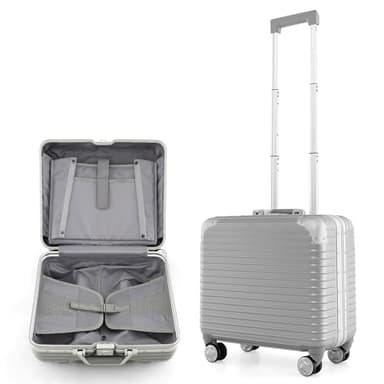 COSTWAY Bagage à Main 16" à roulettes avec Serrure TSA, Valise Coque Rigide Légère en PC avec Compartiment pour Ordinateur Portable Poignée Réglable, Passe sous Le Siège (Argent)