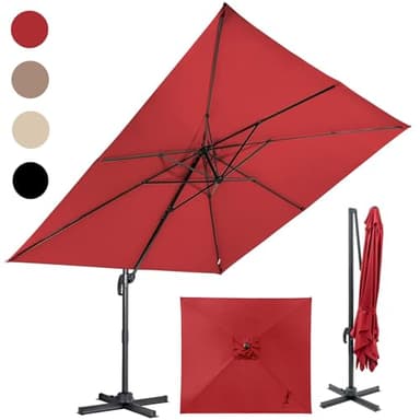 RELAX4LIFE Parasol Déporté Rectangulaire 3x3M, Parasol de Jardin Exterieur Inclinable et Rotative 360° par Pédale en Polyester Anti-UV avec 8 Baleines pour Plage Jardin Patio Café Bistr (Rouge)