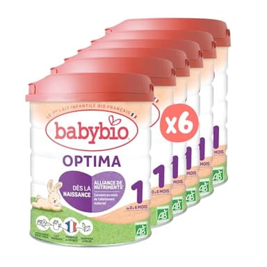 Babybio - Lait Infantile - Optima 1er Âge - 800g - de 0 à 6 Mois - BIO - Fabriqué en France - Sans Huile de Palme - Lot de 6