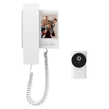 TKMARS Sonnette sans Fil avec Caméra et Écran 1080P, Visiophone sans Fil Étanche IP44, Interphone Vidéo Audio Bidirectionnel, Vision Nocturne, Portier Vidéo sans APP sans WiFi sans Abonnement Blanc