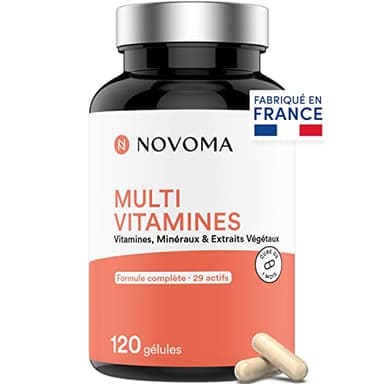 NOVOMA Multivitamines et Minéraux, 29 Vitamines & Actifs A B C D3 E K2 + Magnésium & Zinc, 120 gélules, Complément Alimentaire Immunité pour Femme et Homme, Fabriqué en France