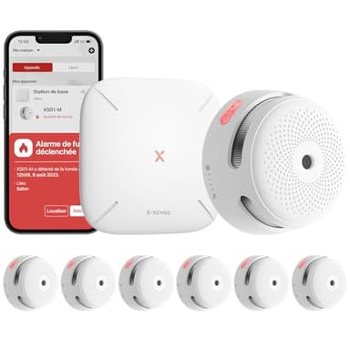 X-Sense Détecteur de Fumée Connecté, Kit de Sécurité pour la Maison avec SBS50 Station de Base, Conforme à la Norme EN14604, Compatible avec l'Appli X-Sense Home Security, FS61