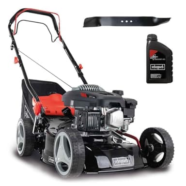 Scheppach Tondeuse à Gazon Thermique MS150-42 | Autotractée - 3,7 CV | Largeur de Coupe 42cm | Raccord Rapide de Nettoyage | Panier 45L | Hauteur - 7 Niveaux | Lame supp. + Huile Incluse