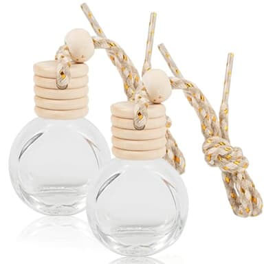 GXGM Flacons de Parfum Désodorisants pour Voiture en Verre Rechargeables Transparent Diffuseur D'huiles Essentielles Aromathérapie Pendentif pour Décoration Automobile ， 2 Pièces 10ml (Rond)