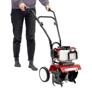 Motoculteur 52 cc Motobineuse 2 temps Motoculteur Fraise à gazon 1600 W avec roues pour creuser et desserrer le sol – Motoculteur à essence | Lame de hachoir Ø 220 mm | 6500-7000 tr/min