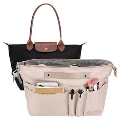 GADITIEK Organisateur Sac a Main, Organiseurs De Sacs à Main Polyester avec à Fermeture, Multi Poches pour longchamp Sac pliage Femmes (Beige, L)