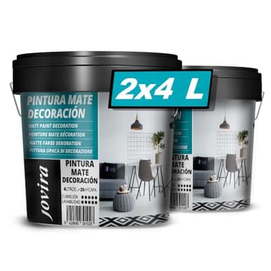 JOVIRA PINTURAS Peinture Mures et Plafonds. Peinture couvrante pour intérieur-extérieur. (2x4 Litres, Blanc)