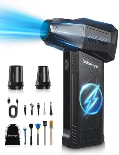 Solareye Souffleur Air Comprimé, 180000 TR/Min de Pulvérisation d’Air Comprimé avec Batterie 6000mAh, Soufflette Voiture, Bombe Air Sec pour Clavier, Électronique, Air Comprimé Nettoyage PC