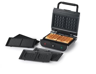 SENYA Appareil à gaufres et croque-monsieur, Gaufrier 3 en 1, Gaufres, Gaufrettes & Croques, 3 Plaques Interchangeables Antiadhésives, Rangement Vertical, Facile à Nettoyer