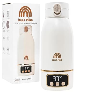 Jolly Mino Chauffe Biberon Portable 500 ml – Chauffe Biberon Nomade Sans Fil – Lait Maternel & Eau – Étanche, Inox – Idéal Nuit, Sorties, Voiture & Avion